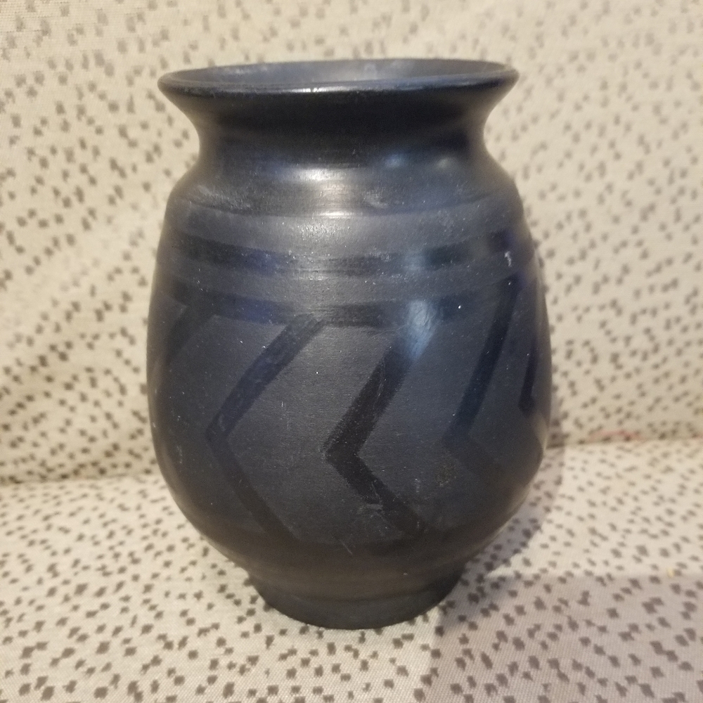 Signed Numbered Black Burnished Pueblo Pot